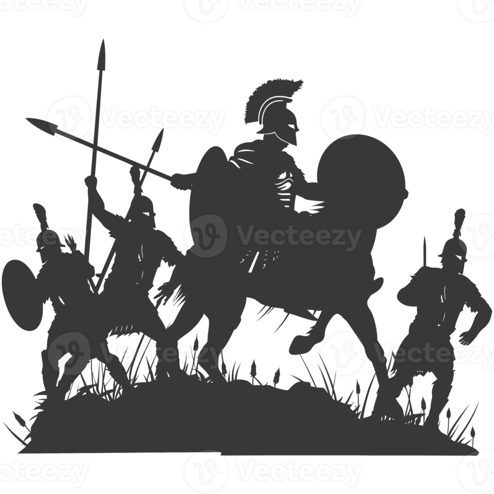 AI generated silhouette of a ancient war situation black color only png