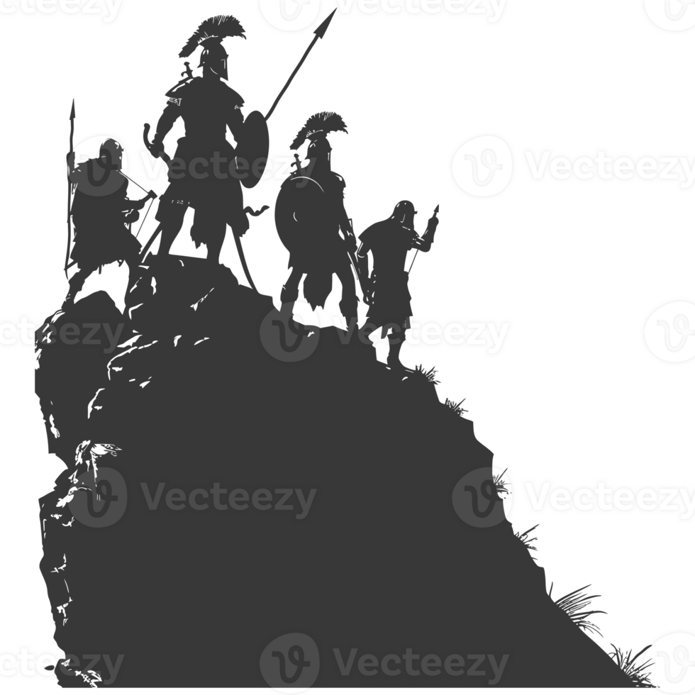 AI generated silhouette of a ancient war situation black color only png