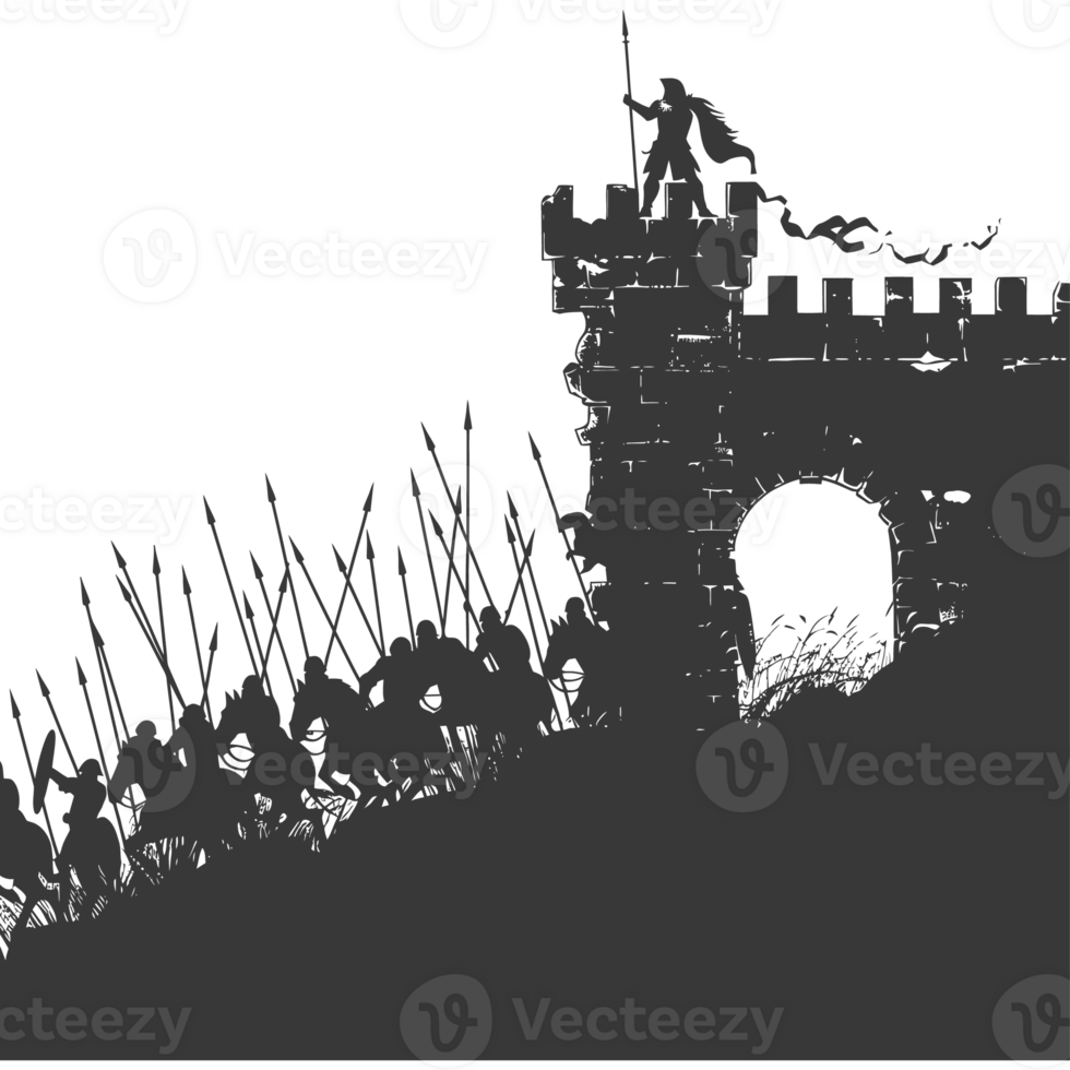 AI generated silhouette of a ancient war situation black color only png