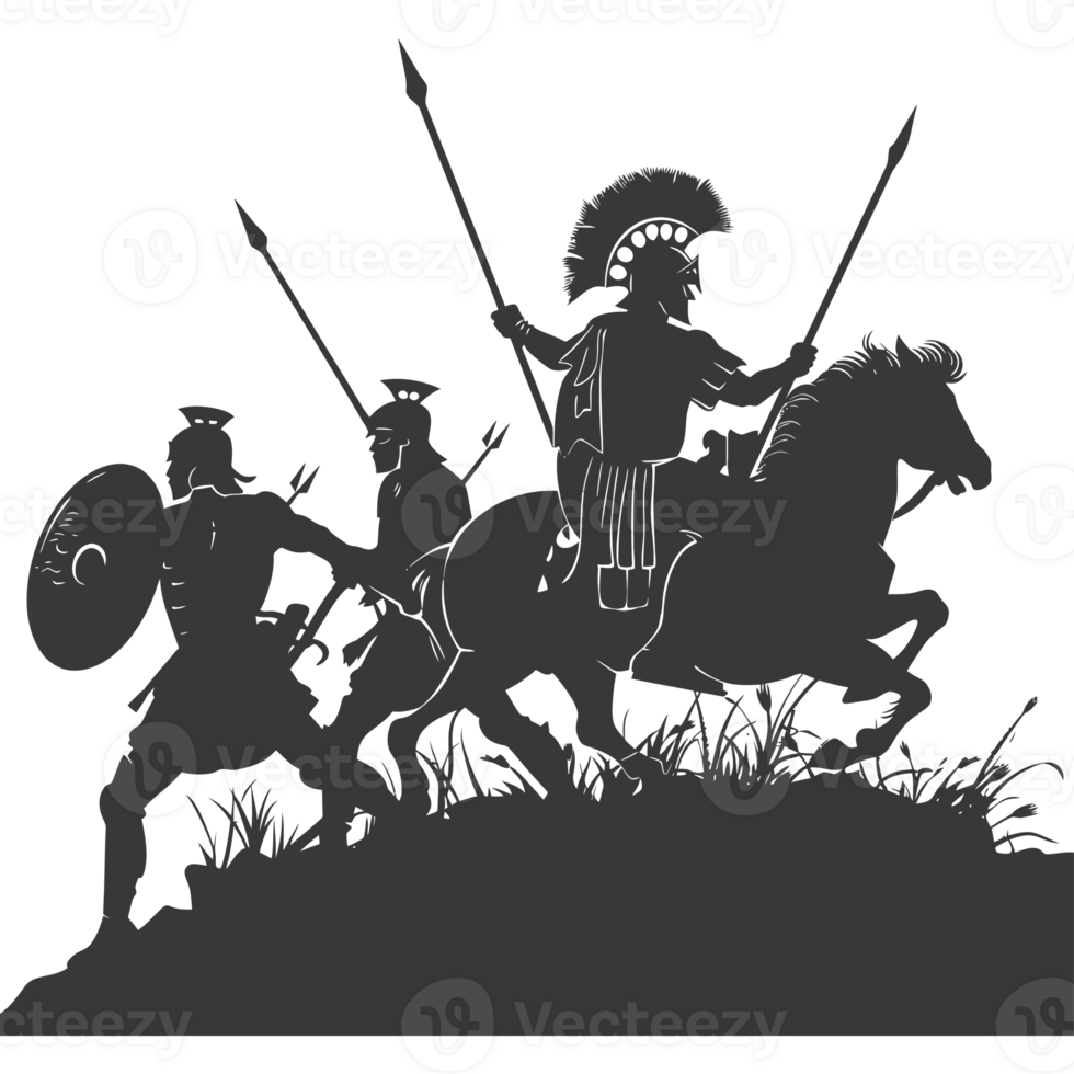AI generated silhouette of a ancient war situation black color only png