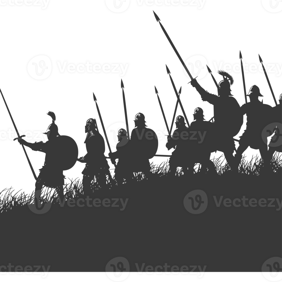AI generated silhouette of a ancient war situation black color only png