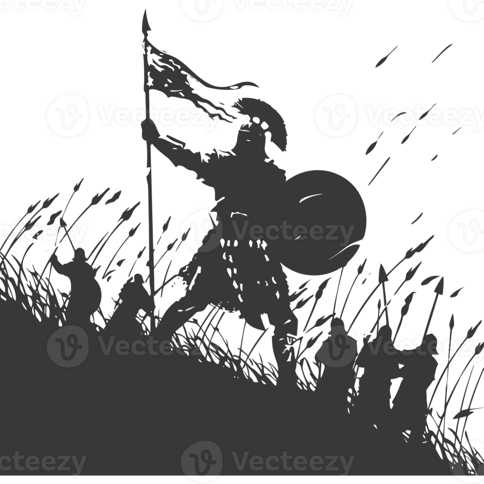 AI generated silhouette of a ancient war situation black color only png