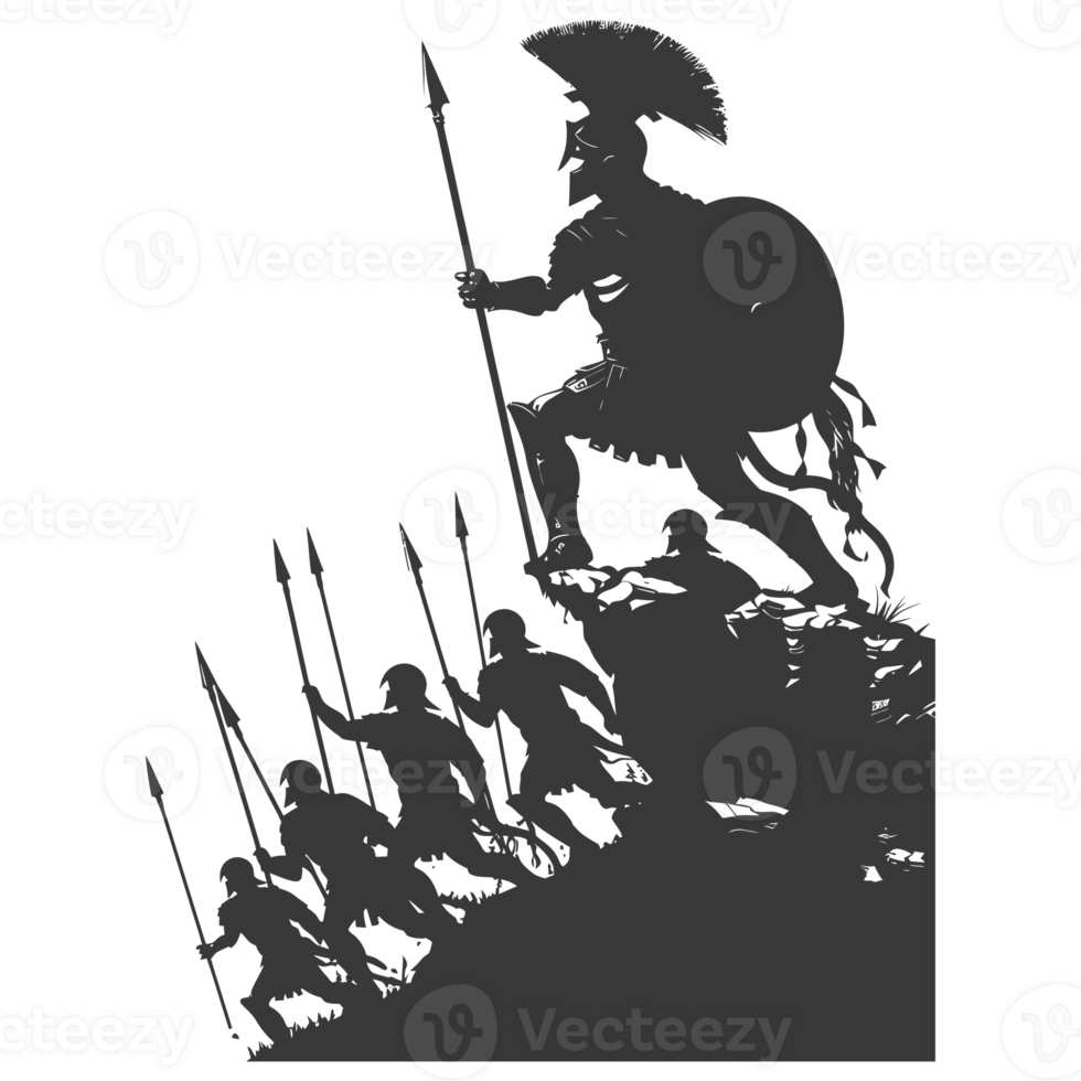 AI generated silhouette of a ancient war situation black color only png
