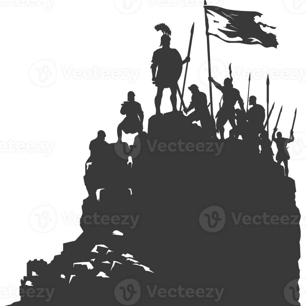 AI generated silhouette of a ancient war situation black color only png