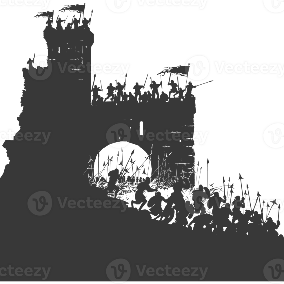 AI generated silhouette of a ancient war situation black color only png