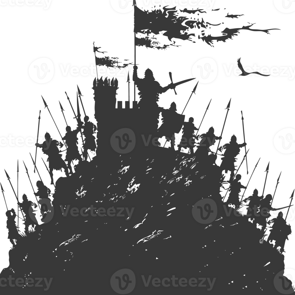 AI generated silhouette of a ancient war situation black color only png