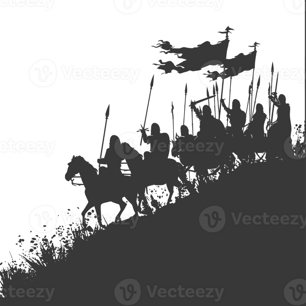 AI generated silhouette of a ancient war situation black color only png