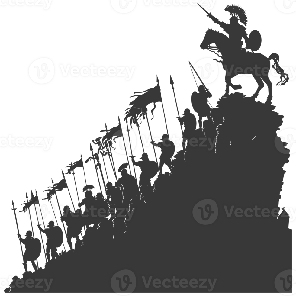 AI generated silhouette of a ancient war situation black color only png