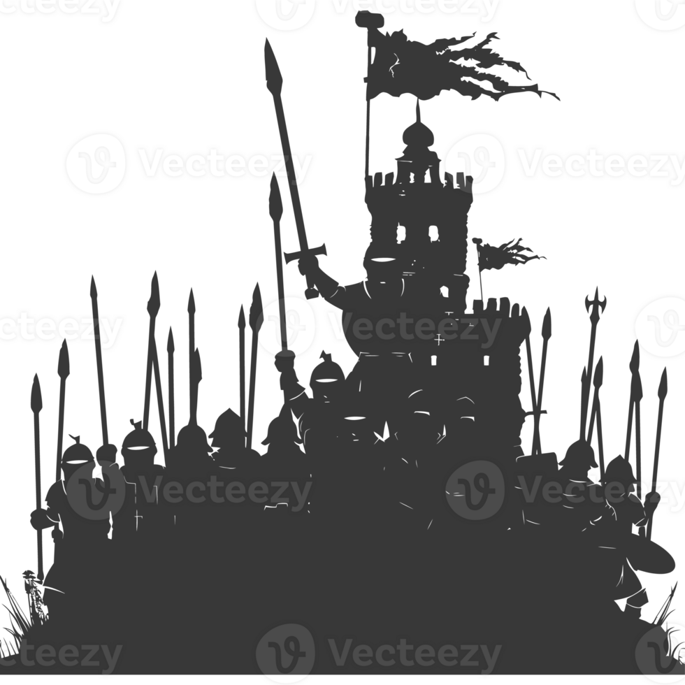 AI generated silhouette of a ancient war situation black color only png