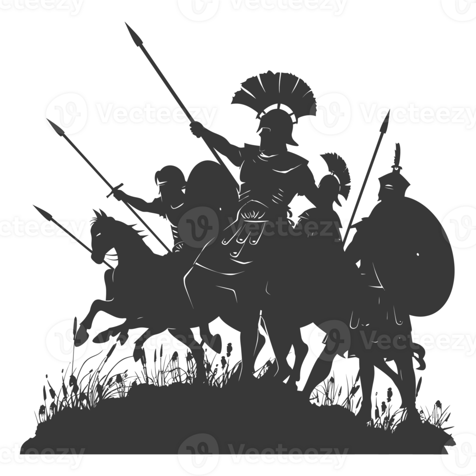 AI generated silhouette of a ancient war situation black color only png