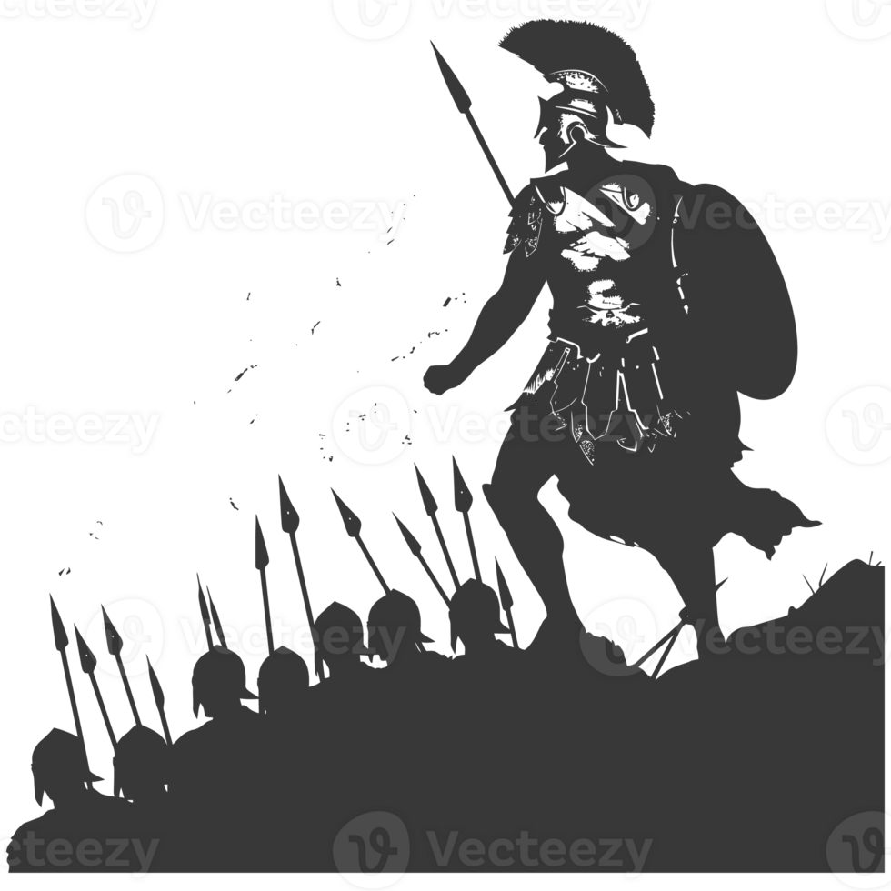 AI generated silhouette of a ancient war situation black color only png