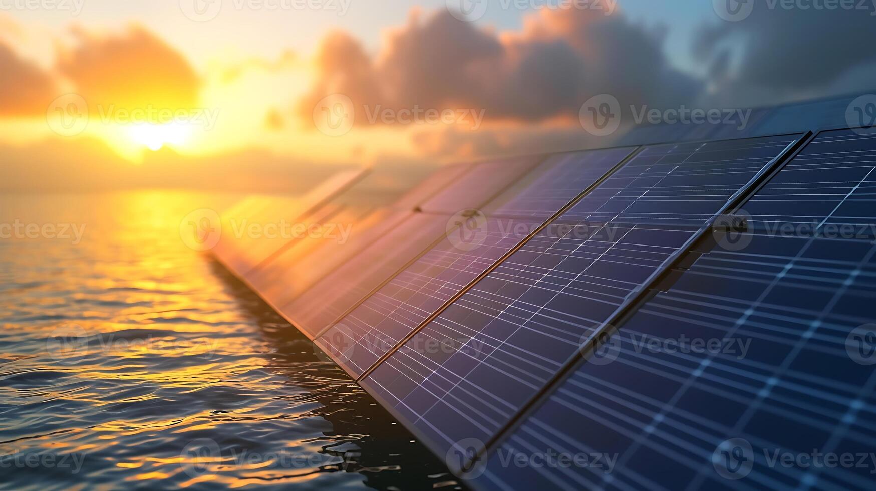 AI generated Floating Solar Panels in the Ocean. Generative AI. photo