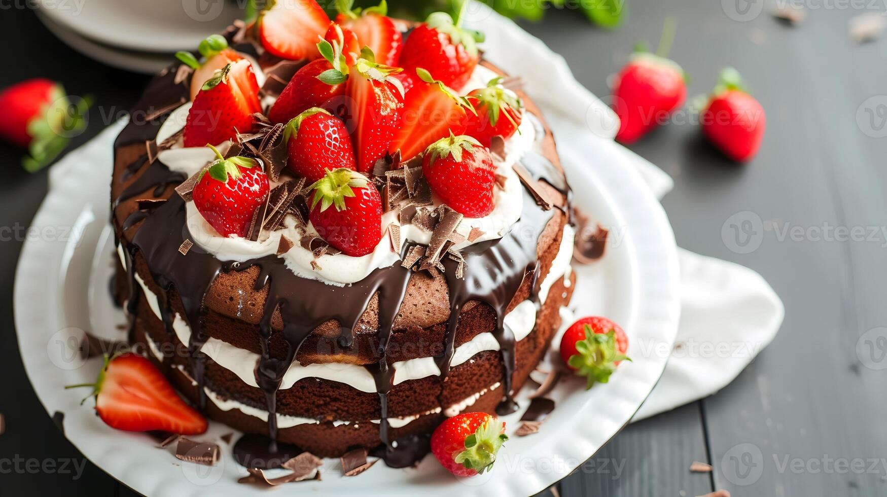 AI generated Chocolate Cake With Fresh Strawberries. Generative AI photo