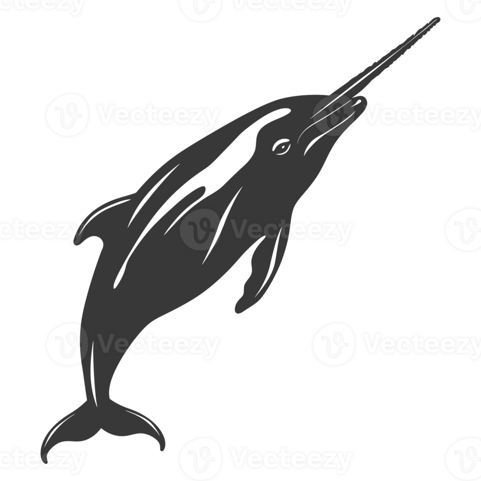 AI generated Silhouette narwhal animal black color only full body png