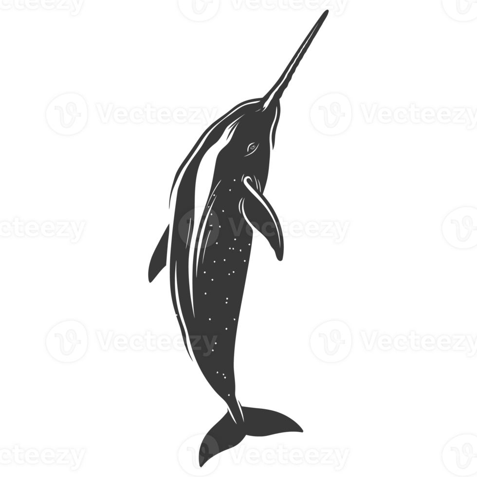 AI generated Silhouette narwhal animal black color only full body png