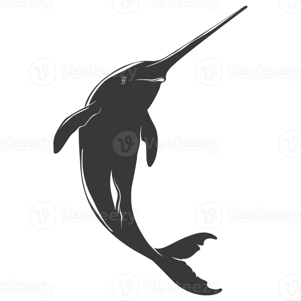 AI generated Silhouette narwhal animal black color only full body png
