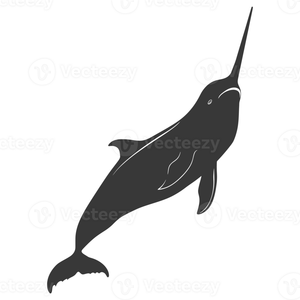 AI generated Silhouette narwhal animal black color only full body png