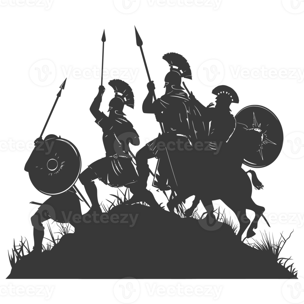 AI generated silhouette of a ancient war situation black color only png