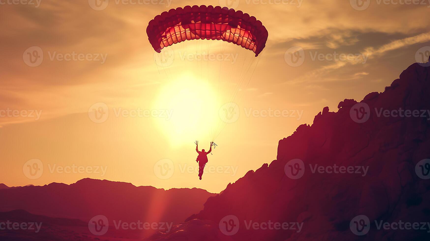 AI generated Person Soaring Through the Air With a Parachute. Generative AI. photo