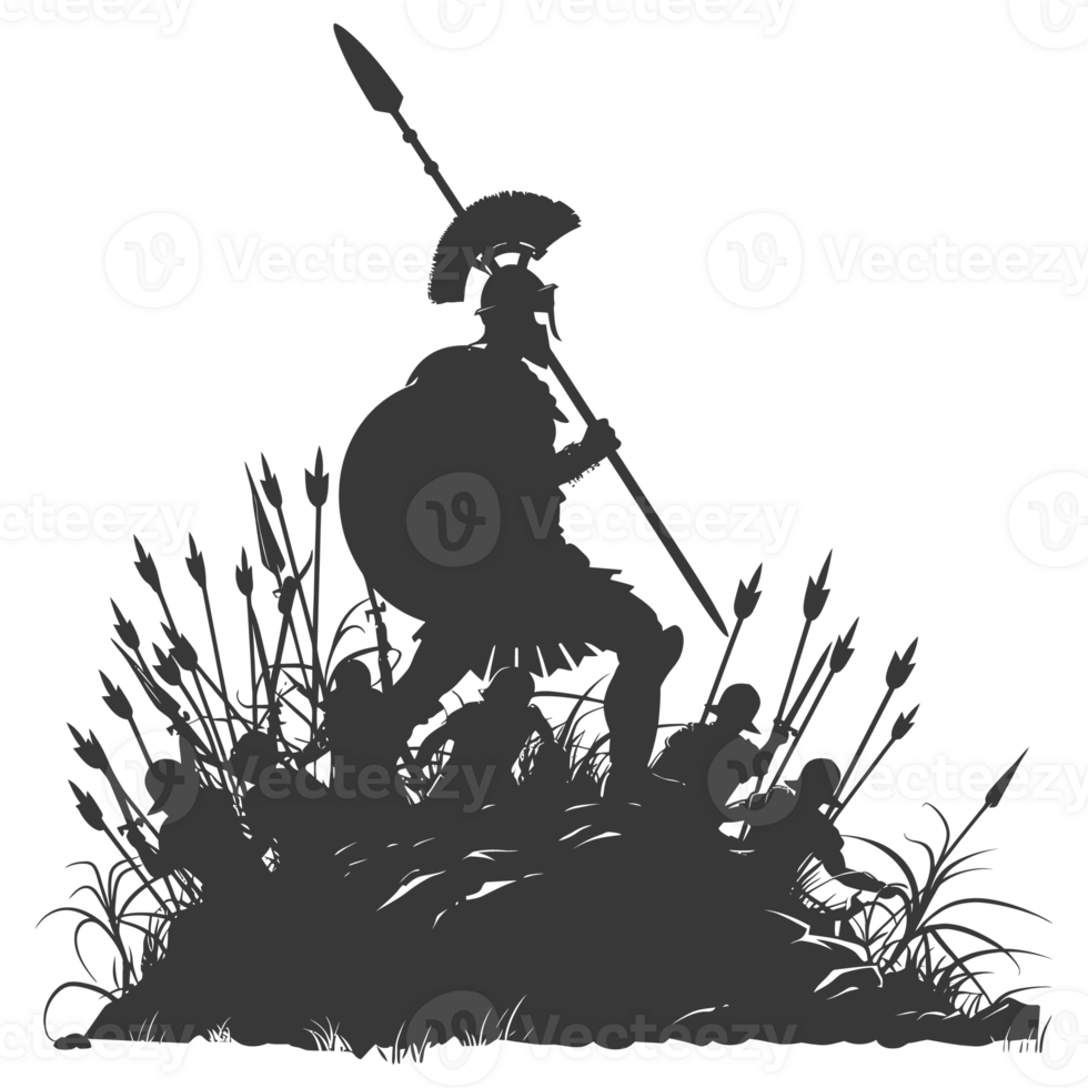 AI generated silhouette of a ancient war situation black color only png