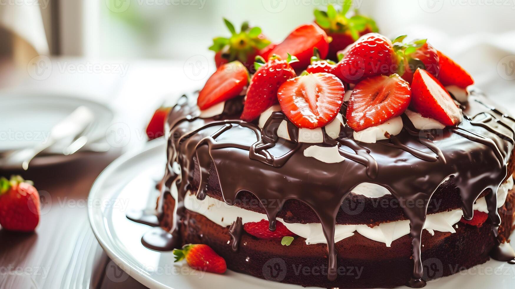 AI generated Chocolate Cake With Strawberries. Generative AI photo