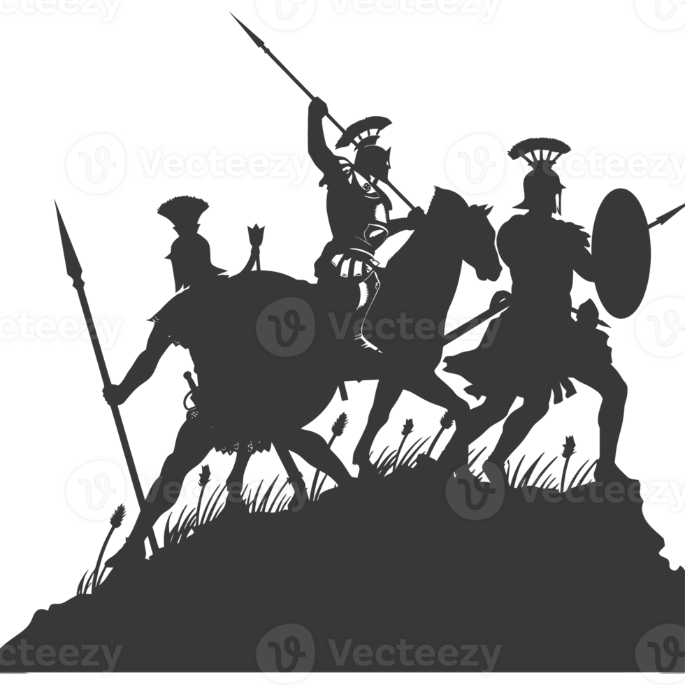 AI generated silhouette of a ancient war situation black color only png