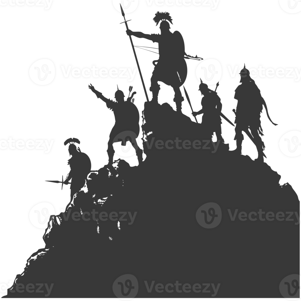 AI generated silhouette of a ancient war situation black color only png