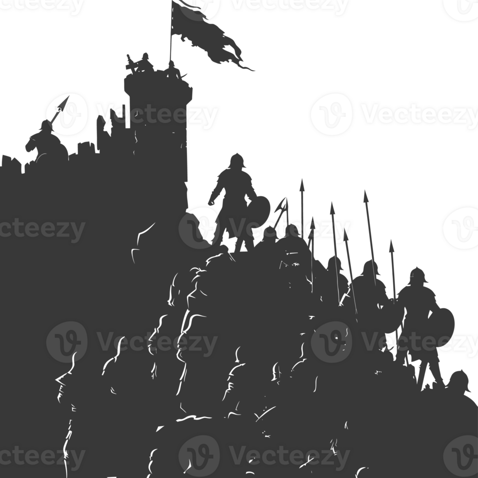 AI generated silhouette of a ancient war situation black color only png