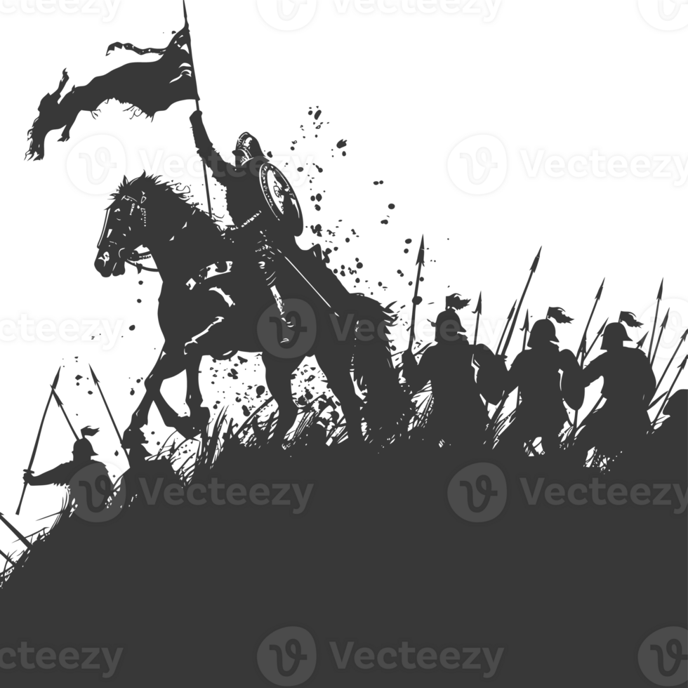 AI generated silhouette of a ancient war situation black color only png