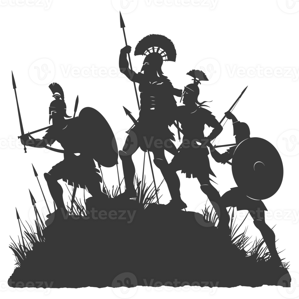AI generated silhouette of a ancient war situation black color only png