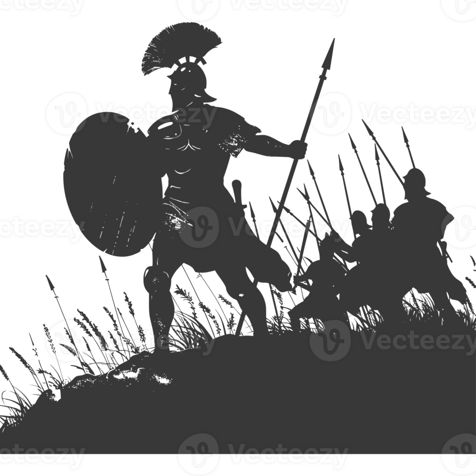 AI generated silhouette of a ancient war situation black color only png