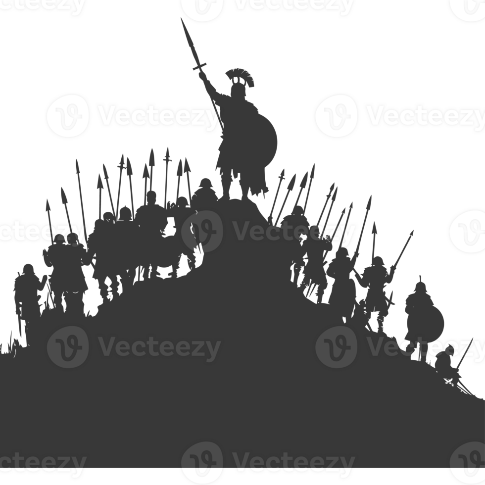 AI generated silhouette of a ancient war situation black color only png