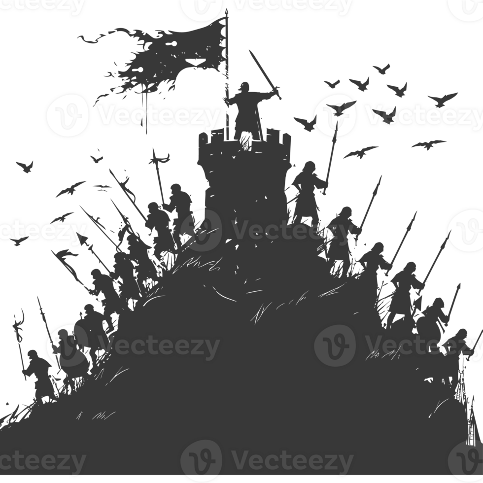 AI generated silhouette of a ancient war situation black color only png