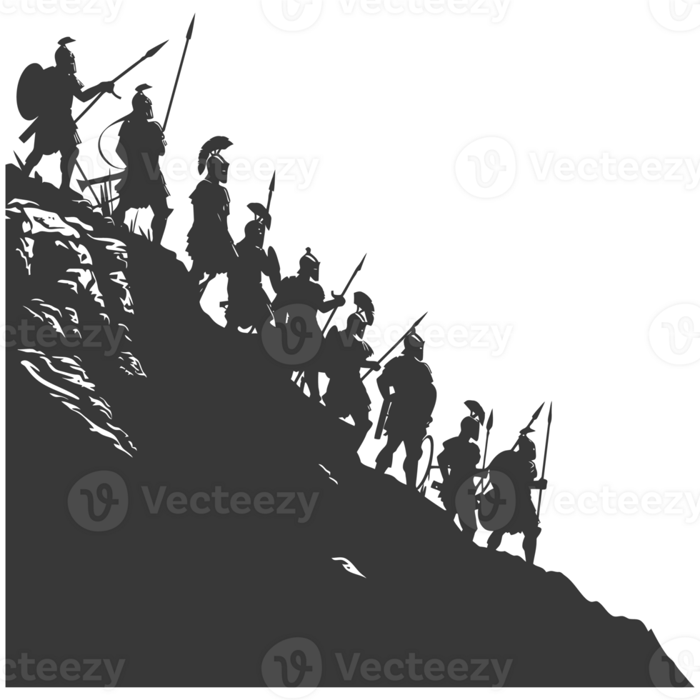 AI generated silhouette of a ancient war situation black color only png