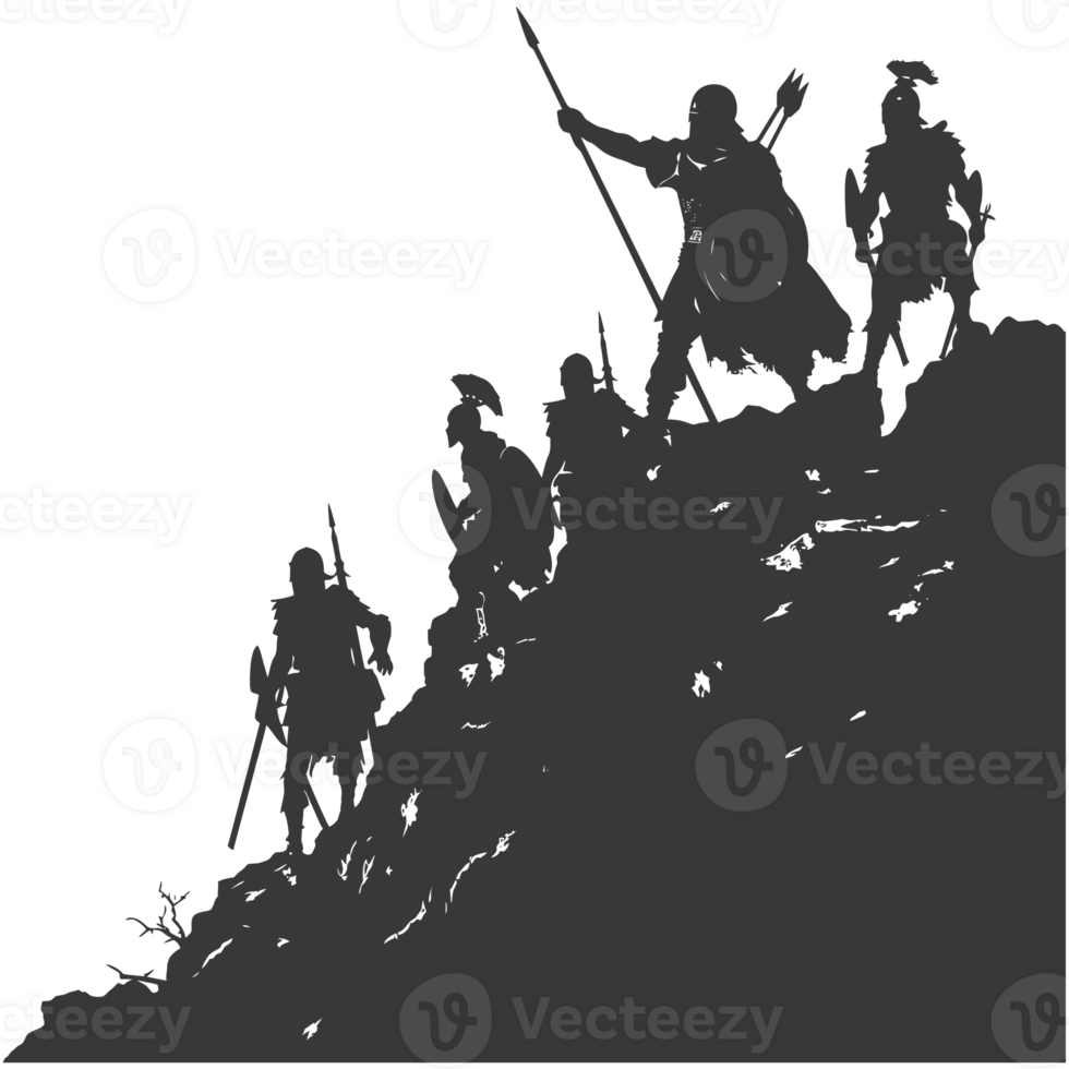 AI generated silhouette of a ancient war situation black color only png