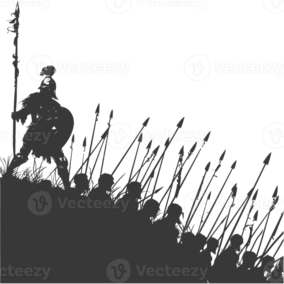 AI generated silhouette of a ancient war situation black color only png