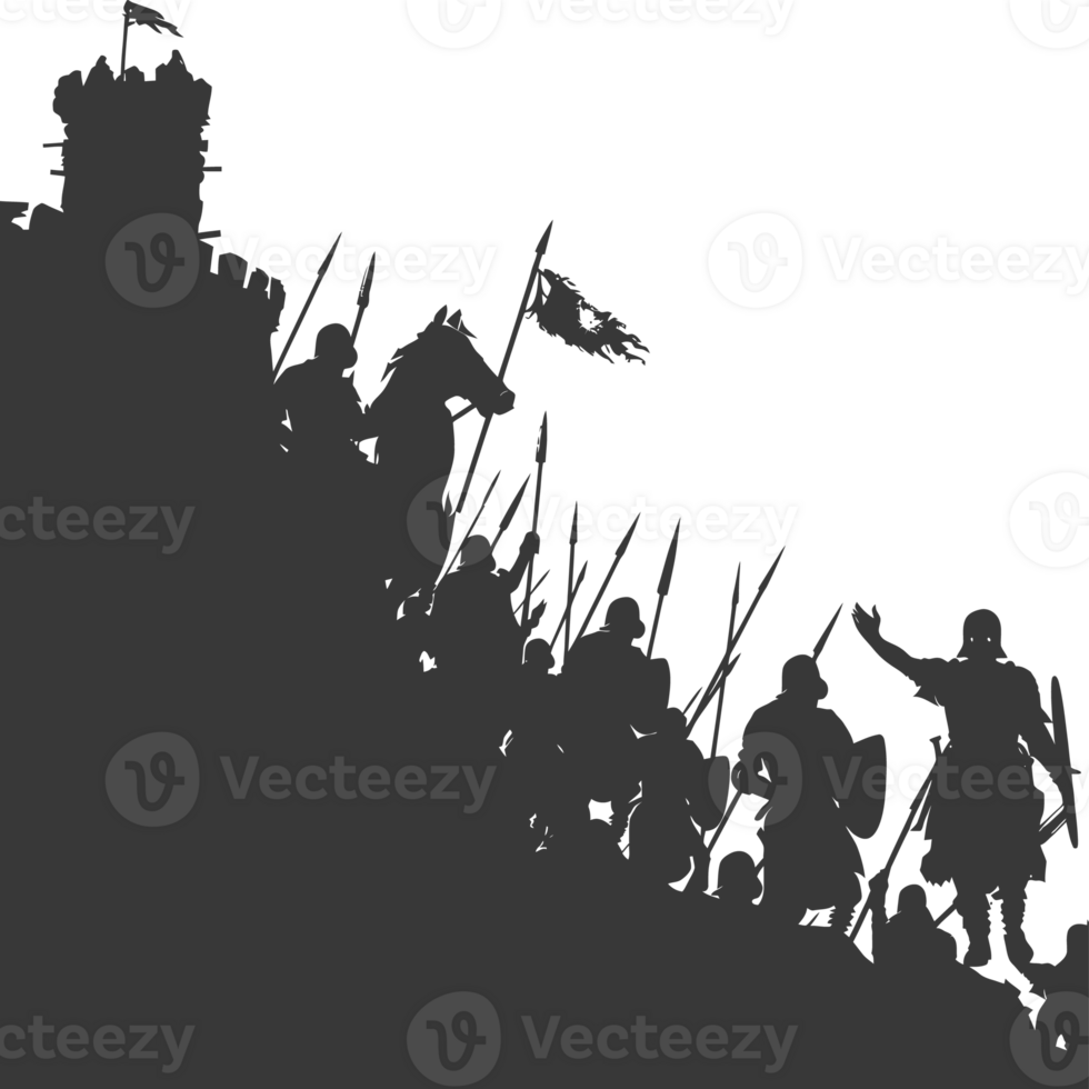 AI generated silhouette of a ancient war situation black color only png