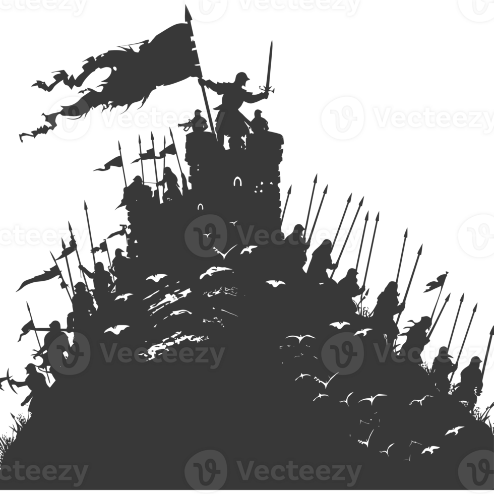AI generated silhouette of a ancient war situation black color only png