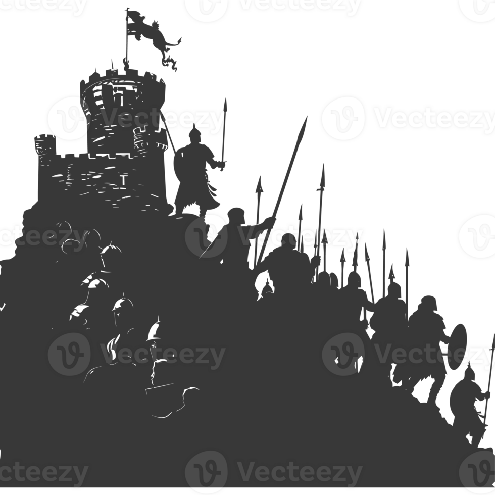 AI generated silhouette of a ancient war situation black color only png