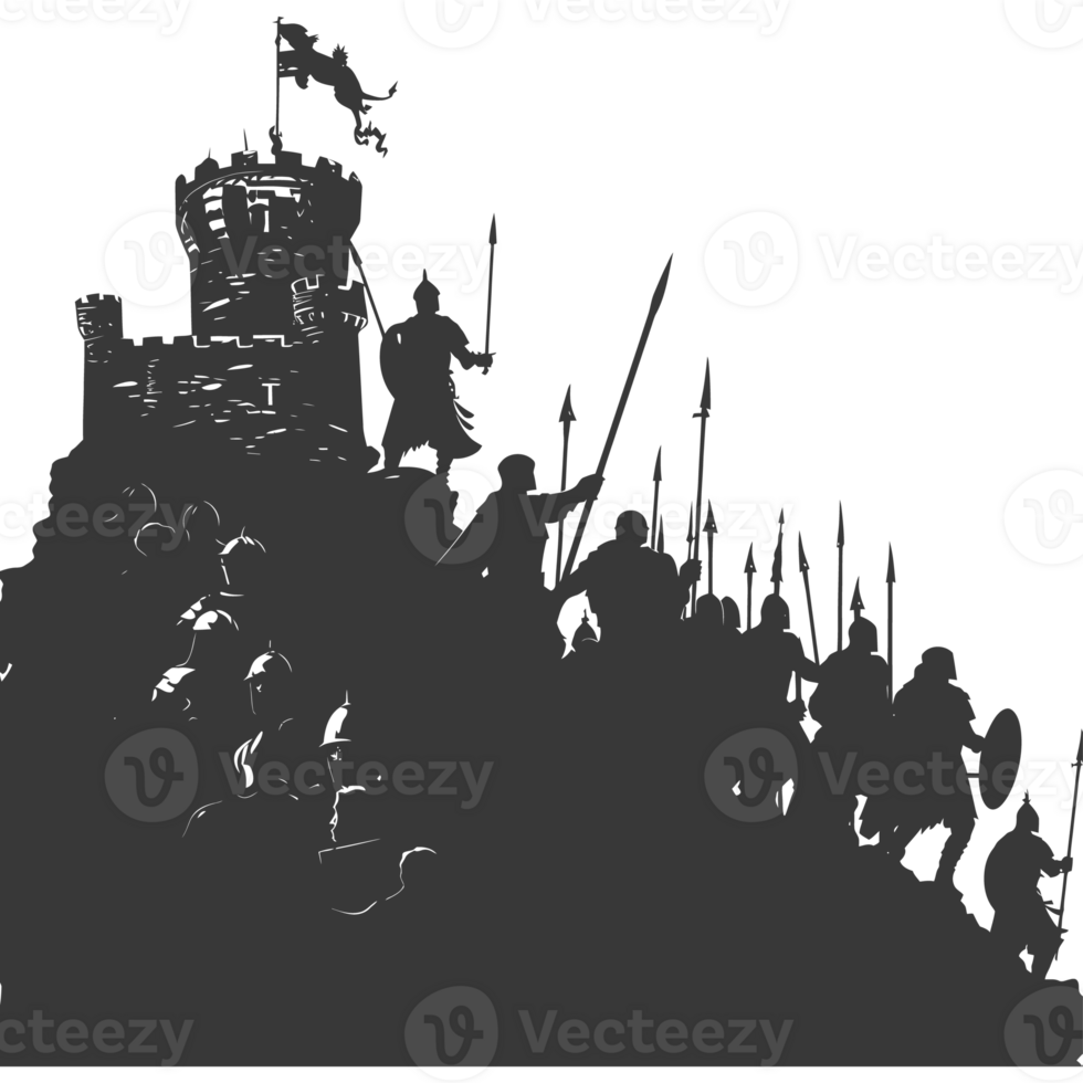 ai generato silhouette di un' antico guerra situazione nero colore solo png