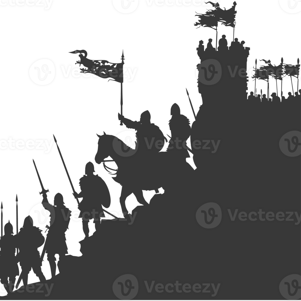 AI generated silhouette of a ancient war situation black color only png