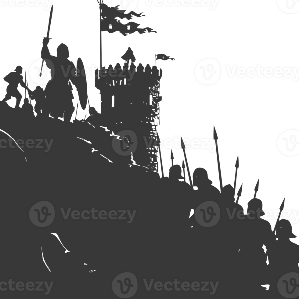 AI generated silhouette of a ancient war situation black color only png