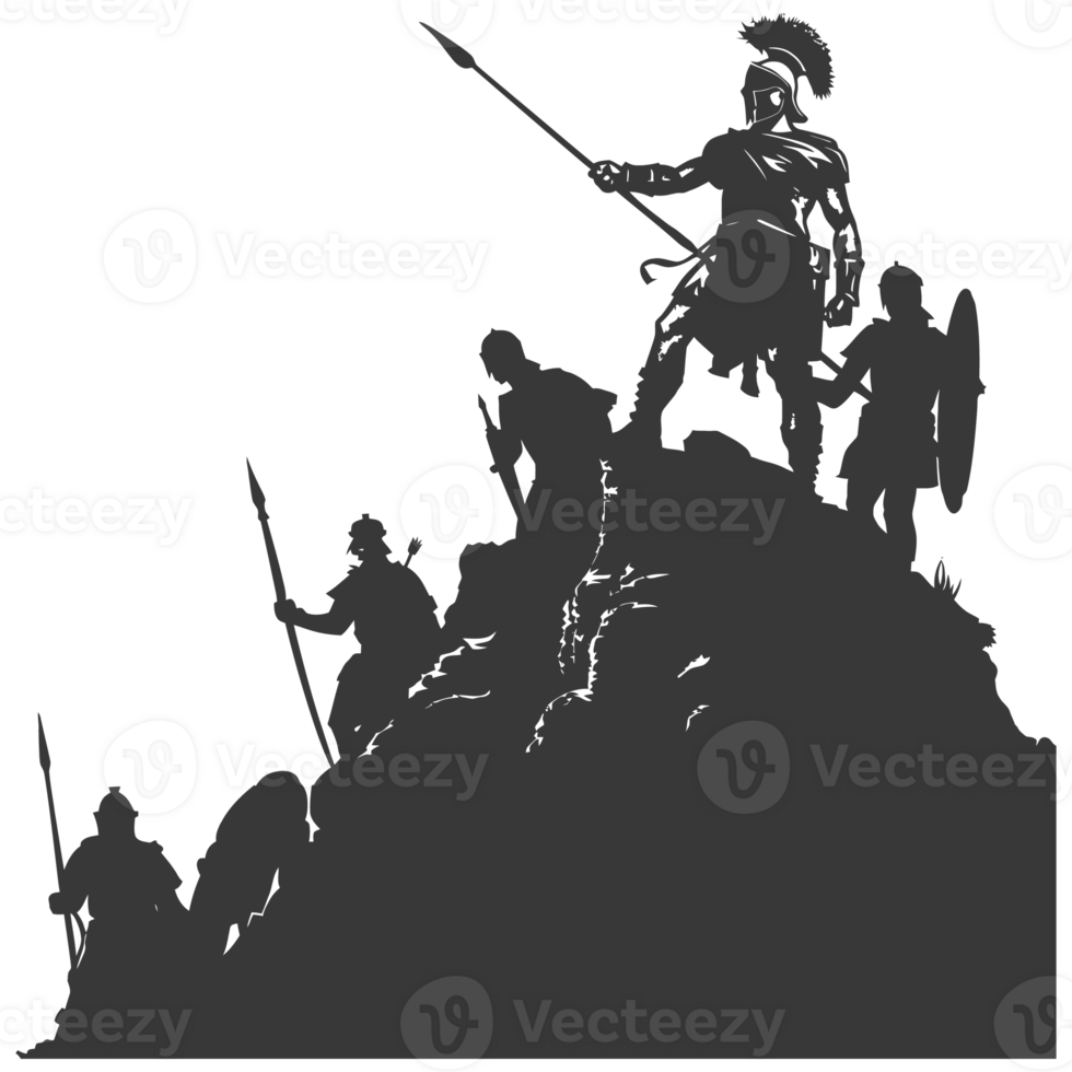 AI generated silhouette of a ancient war situation black color only png