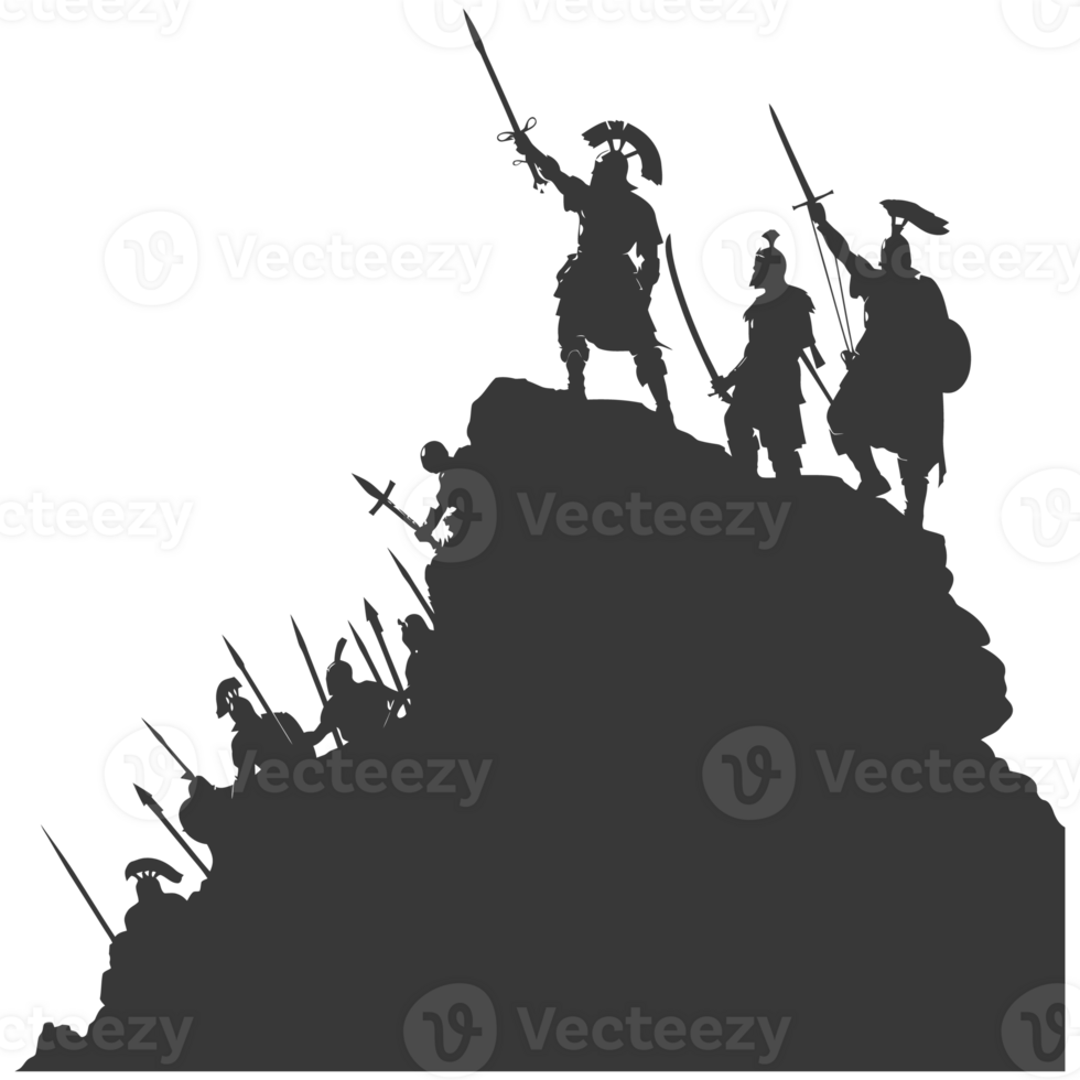 AI generated silhouette of a ancient war situation black color only png
