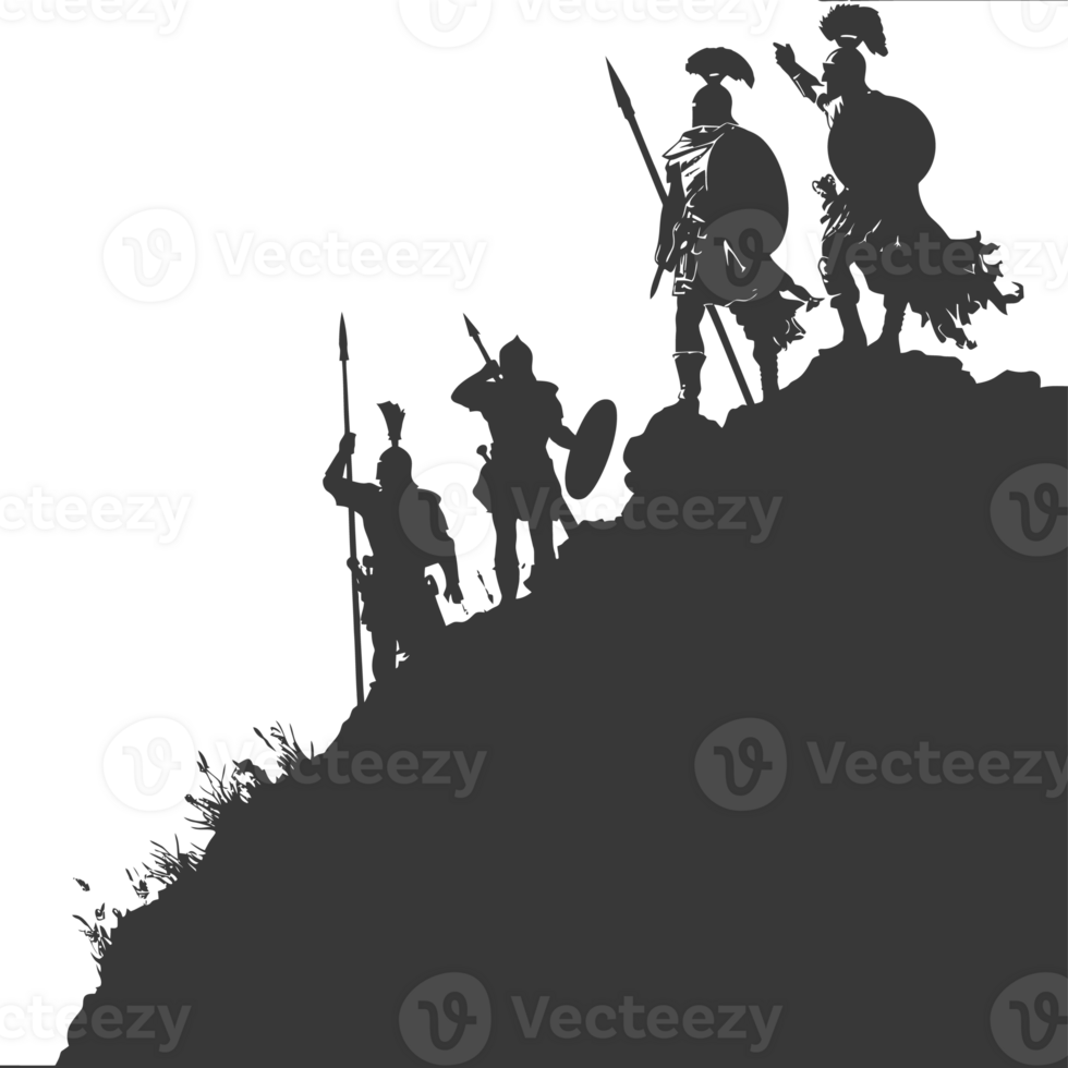 AI generated silhouette of a ancient war situation black color only png
