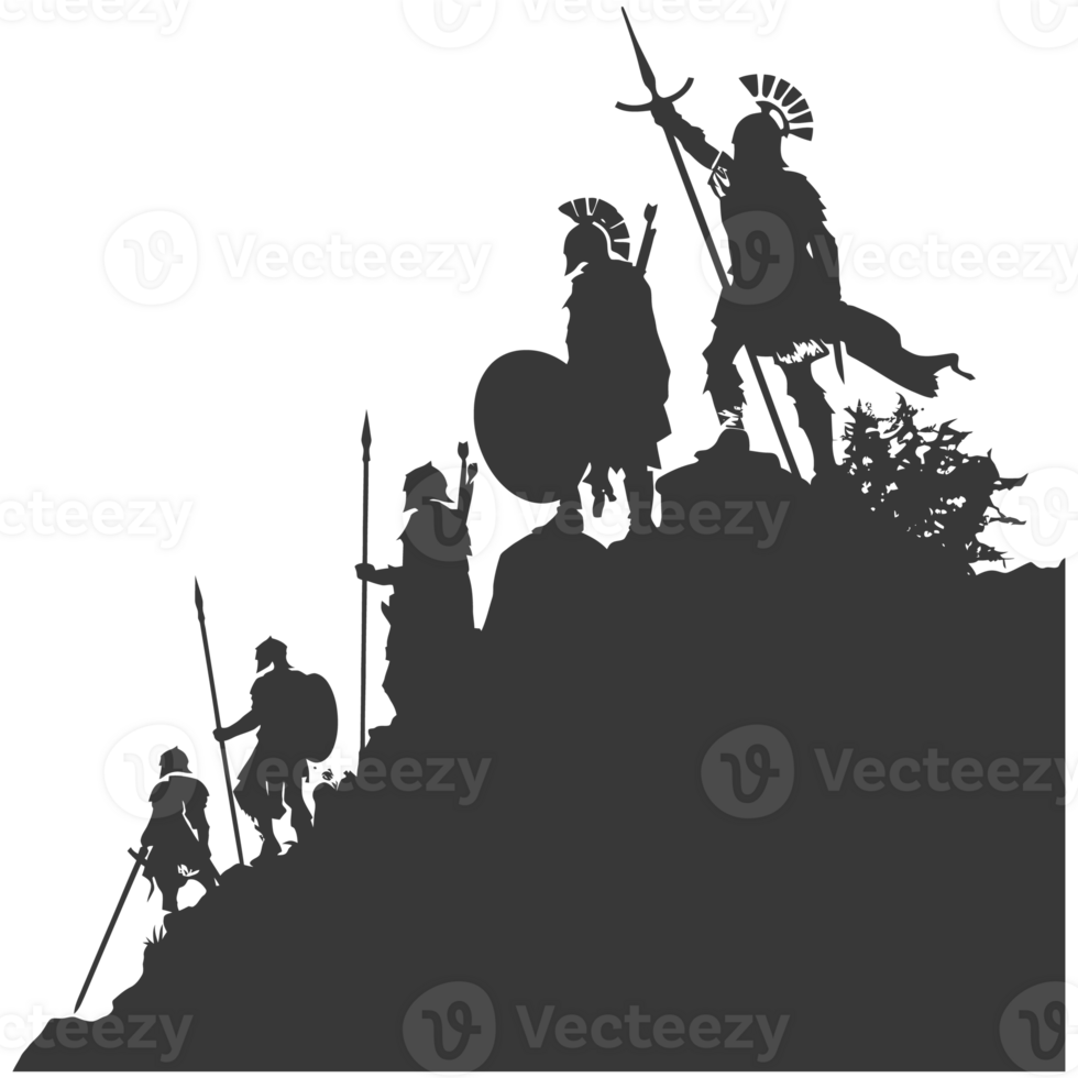 AI generated silhouette of a ancient war situation black color only png