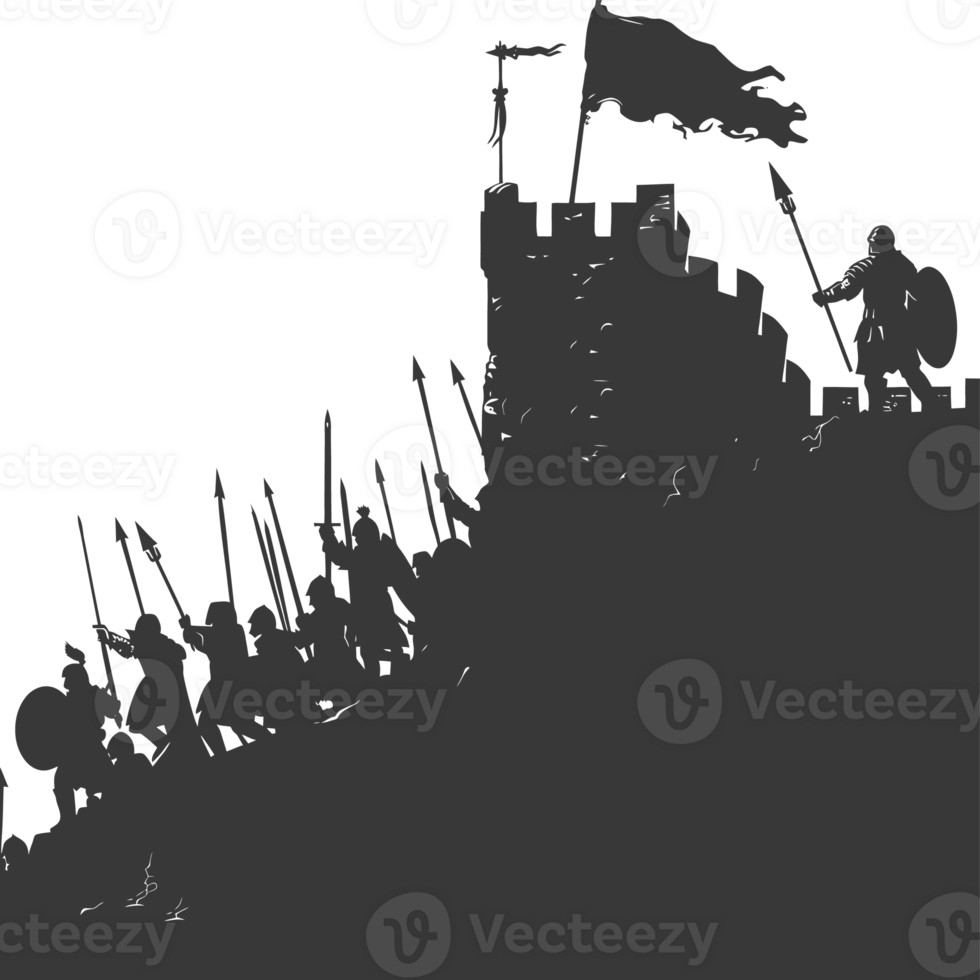 AI generated silhouette of a ancient war situation black color only png