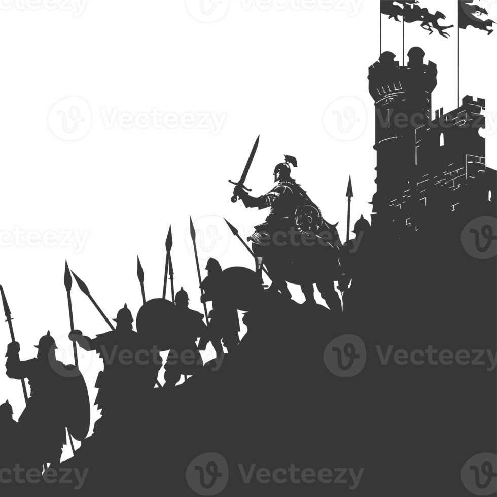 AI generated silhouette of a ancient war situation black color only png
