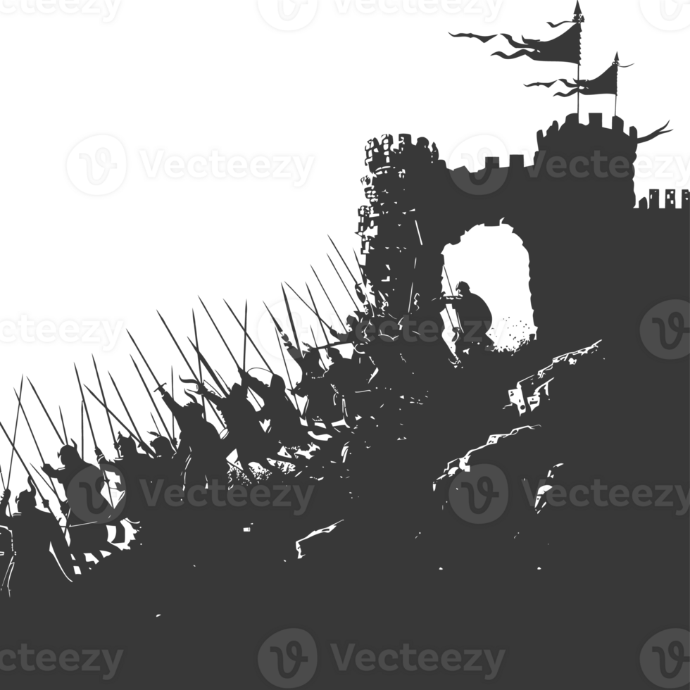 AI generated silhouette of a ancient war situation black color only png