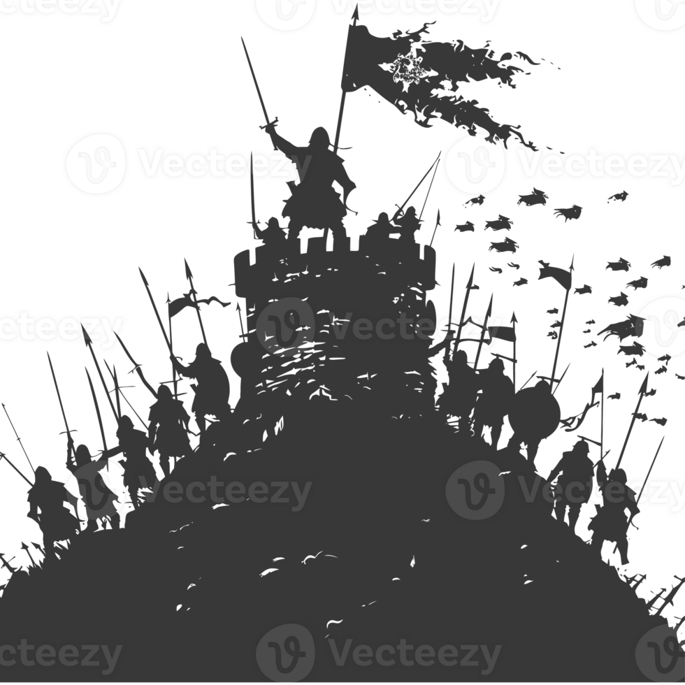 AI generated silhouette of a ancient war situation black color only png